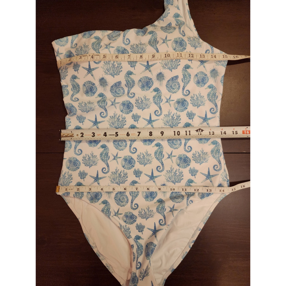 Aqua One piece Swimsuit Bathing Suit LARGE - Blue Seashells Seahorse Sealife - Picture 8 of 16